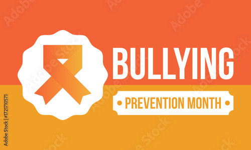 National Bullying Prevention Month in October. Stop bullying. Annual nationwide campaign to keep all youth safe from bullying. Orange color. Poster, card, banner, background. Vector illustration