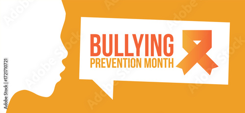 National Bullying Prevention Month in October. Stop bullying. Annual nationwide campaign to keep all youth safe from bullying. Orange color. Poster, card, banner, background. Vector illustration