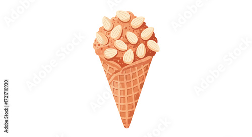 Ice Cream Cone with Almond Topping A Sweet Treat Illustration