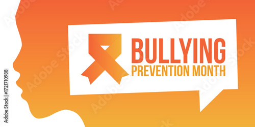 National Bullying Prevention Month in October. Stop bullying. Annual nationwide campaign to keep all youth safe from bullying. Orange color. Poster, card, banner, background. Vector illustration