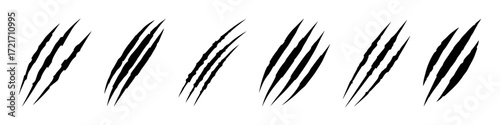Animal claw scratches mark set. Cat tiger scratches paw shape collection.