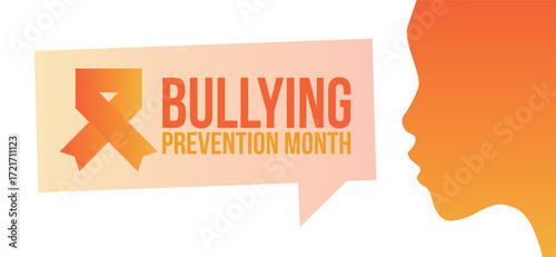 National Bullying Prevention Month in October. Stop bullying. Annual nationwide campaign to keep all youth safe from bullying. Orange color. Poster, card, banner, background. Vector illustration