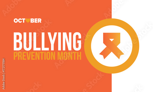 National Bullying Prevention Month in October. Stop bullying. Annual nationwide campaign to keep all youth safe from bullying. Orange color. Poster, card, banner, background. Vector illustration