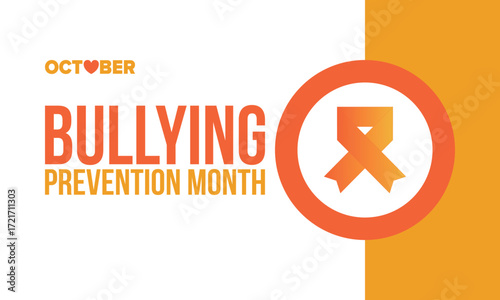 National Bullying Prevention Month in October. Stop bullying. Annual nationwide campaign to keep all youth safe from bullying. Orange color. Poster, card, banner, background. Vector illustration