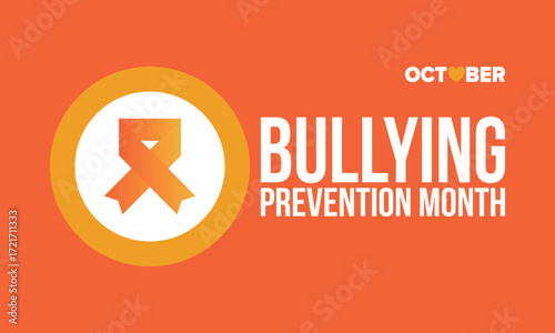 National Bullying Prevention Month in October. Stop bullying. Annual nationwide campaign to keep all youth safe from bullying. Orange color. Poster, card, banner, background. Vector illustration