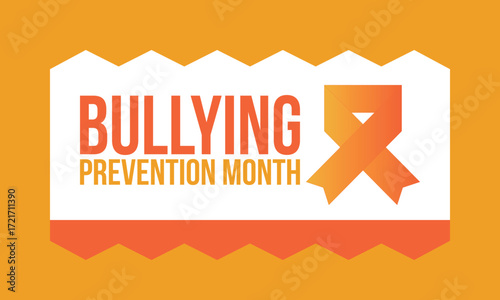 National Bullying Prevention Month in October. Stop bullying. Annual nationwide campaign to keep all youth safe from bullying. Orange color. Poster, card, banner, background. Vector illustration