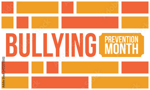 National Bullying Prevention Month in October. Stop bullying. Annual nationwide campaign to keep all youth safe from bullying. Orange color. Poster, card, banner, background. Vector illustration