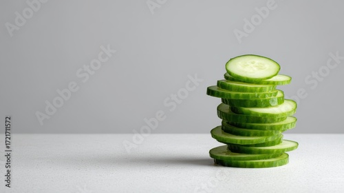 Green cucumber rounds arranged on pure white background