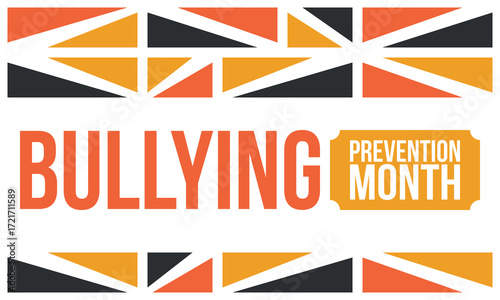 National Bullying Prevention Month in October. Stop bullying. Annual nationwide campaign to keep all youth safe from bullying. Orange color. Poster, card, banner, background. Vector illustration