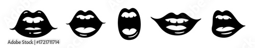Lips and mouth in scream and smile. Cartoon mouth collection.