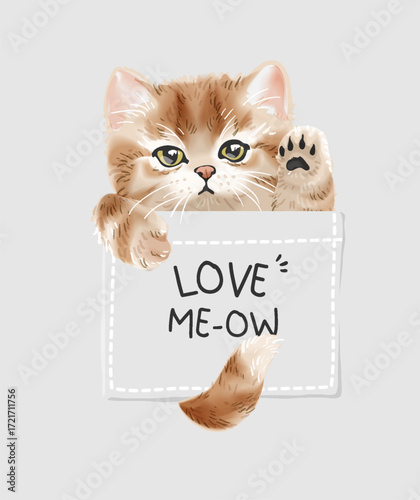 cute kitten in cartoon love pocket vector illustration -created by hand drawn
