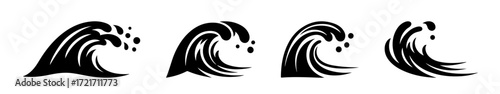 Wave icon set. Sea storm wave symbol collection.