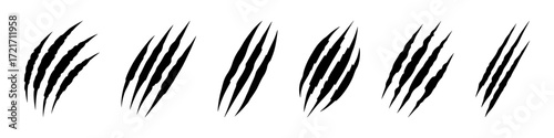 Animal claw scratches mark set. Cat tiger scratches paw shape collection.
