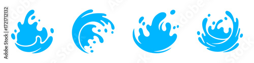 Water splashes set. Water design element, falling droplets silhouettes.