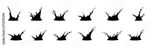 Water splashes set. Water spray, falling droplets silhouettes.