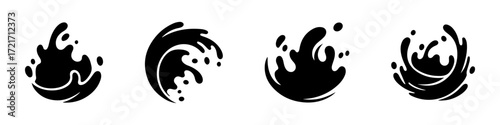 Water splashes set. Water design element, falling droplets silhouettes.