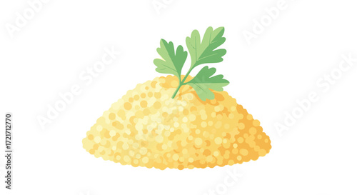 Pile of Couscous Topped with Parsley, Vector Illustration of Culinary Ingredient