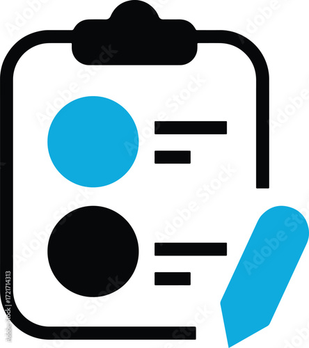 A clipboard icon with circles and a pencil