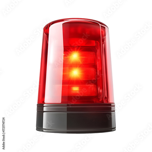Red rotating beacon light isolated on transparent background