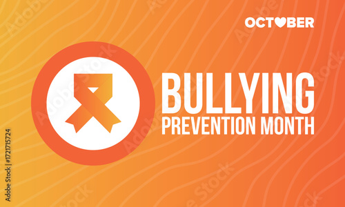 National Bullying Prevention Month in October. Stop bullying. Annual nationwide campaign to keep all youth safe from bullying. Orange color. Poster, card, banner, background. Vector illustration