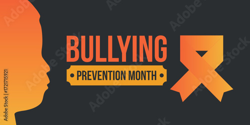 National Bullying Prevention Month in October. Stop bullying. Annual nationwide campaign to keep all youth safe from bullying. Orange color. Poster, card, banner, background. Vector illustration