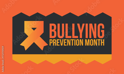 National Bullying Prevention Month in October. Stop bullying. Annual nationwide campaign to keep all youth safe from bullying. Orange color. Poster, card, banner, background. Vector illustration