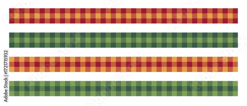 Christmas gingham pattern border. Seamless xmas plaid ribbon for scrapbook or flannel material. Vichy holiday textile for Thanksgiving invitation. Autumn checkered frame illustration vector.