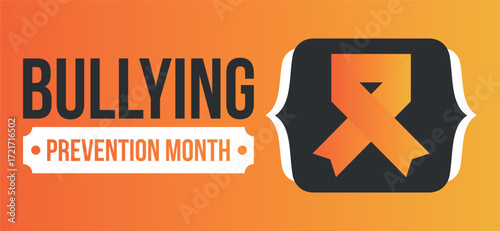 National Bullying Prevention Month in October. Stop bullying. Annual nationwide campaign to keep all youth safe from bullying. Orange color. Poster, card, banner, background. Vector illustration