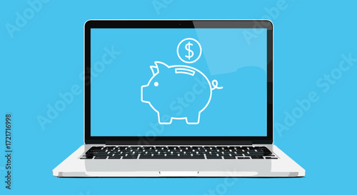 Online financial planning and saving money through digital tools on a laptop.