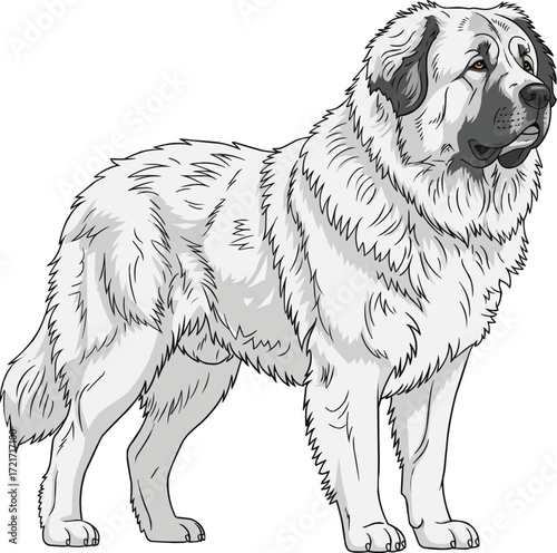 Caucasian Shepherd Dog standing side profile view illustration