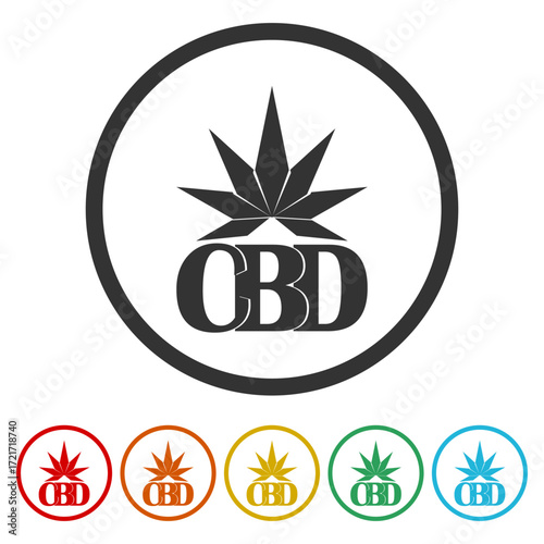 CBD icon . Set icons in color circle buttons