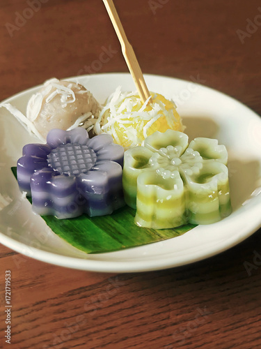 Thai desserts on a wooden table