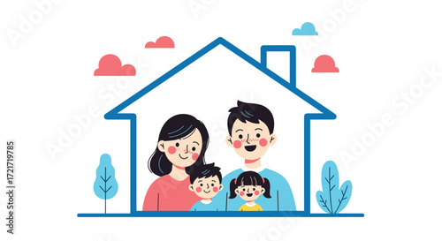 A happy family of four is safely sheltering inside their home during uncertain times.