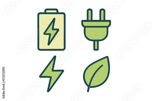 Sustainable power battery plug and leaf symbols representing eco friendly energy and environmental conservation concept