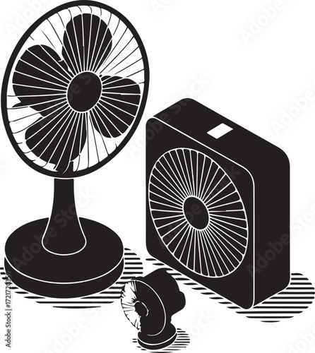 Assorted Electric Fans Collection Portable Ventilator Cooling Appliance Vector