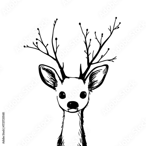 Roe Deer. Roe Deer simple black and white line art vector logo