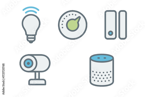 Modern smart home internet of things technology devices and automation system icons set for digital applications and web design