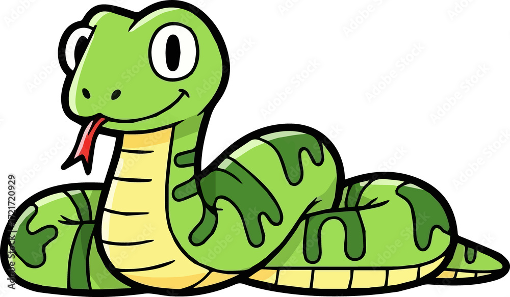 Fototapeta premium Cartoon Illustration of a Green Snake