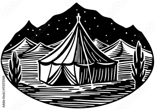 Bedouin Tent Desert Silhouette, Traditional Nomadic Life SVG, PNG