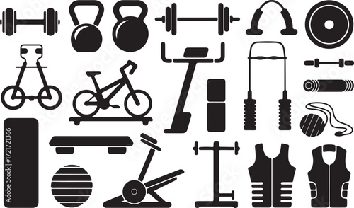 Gym Equipment Simple Silhouette Fitness Workout Exercise Sport Health