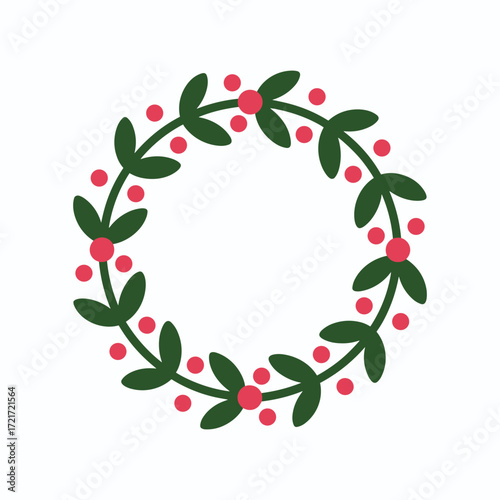 Simple Green Leaf and Red Berry Christmas Wreath Decoration holiday winter