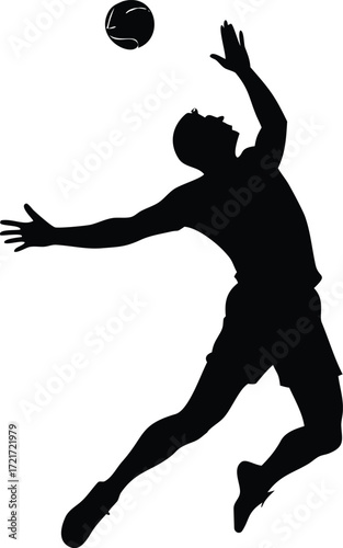 Silhouette of a male volleyball player jumping to spike the ball
