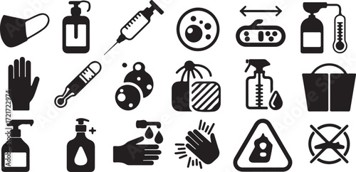 Antiseptic and Hygiene Icons Vector Stock Illustration Isolated on Background