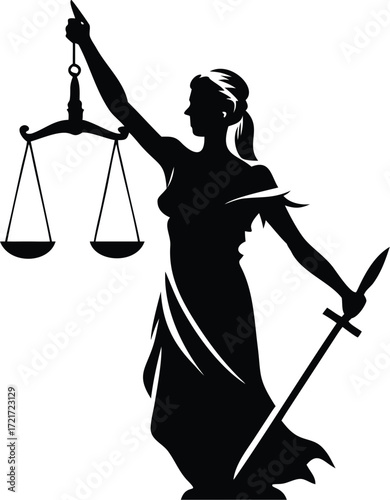 Silhouette of lady justice holding scales and sword