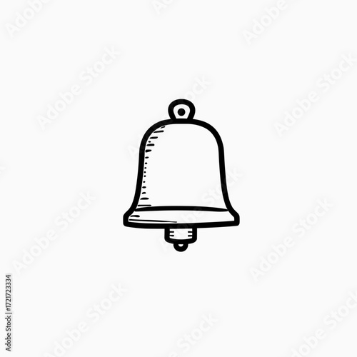 Hand-drawn bell icon in simple black and white design  