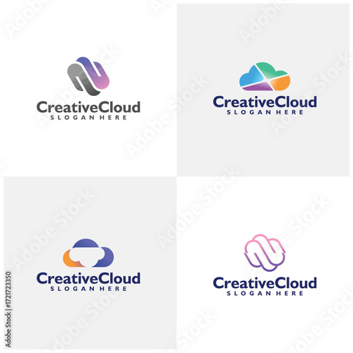 Set of Cloud Icon Logo Design Vector Template. Modern Abstract Cloud Server Company Logo. Cloud Storage or Broadband or ISP Company Logo.