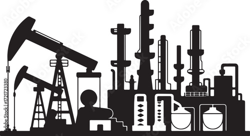 Oil Industry Silhouette Vector Illustration Isolated on Transparent Background