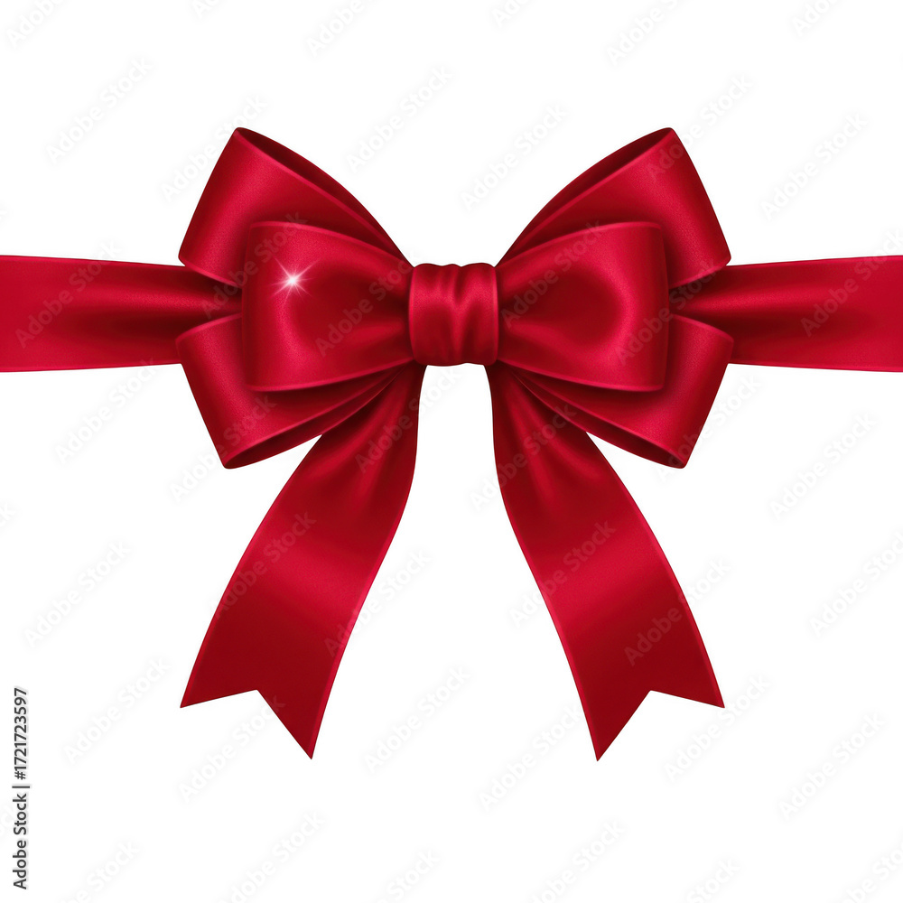 Fototapeta premium Shiny red satin ribbon bow isolated on transparent background