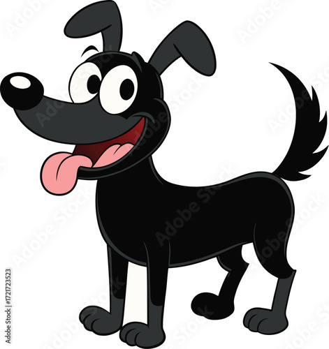 Happy cartoon black dog with big eyes and tongue out