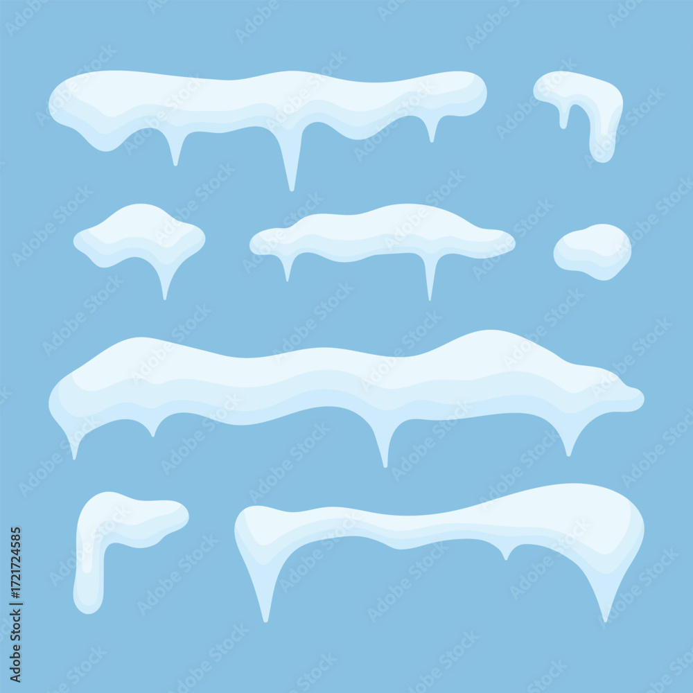 Fototapeta premium A set of snow icicles and snow caps. Winter elements. Winter design.